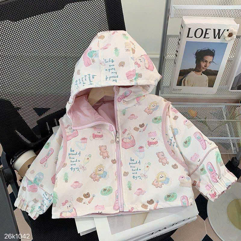 HCS (26k1042) Áo khoác mặc được 2 mặt cho bé họa tiết gấu siêu xinh