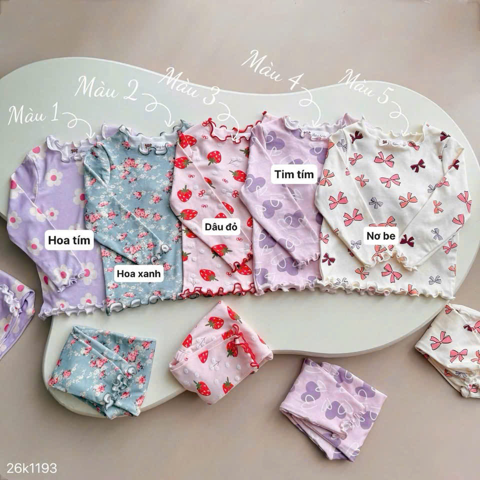 HCS(26k1193) Sét bộ mặc nhà cover hoa nhí cổ xoăn nhiều mẫu cho bé - Hoa Tím - sz 2