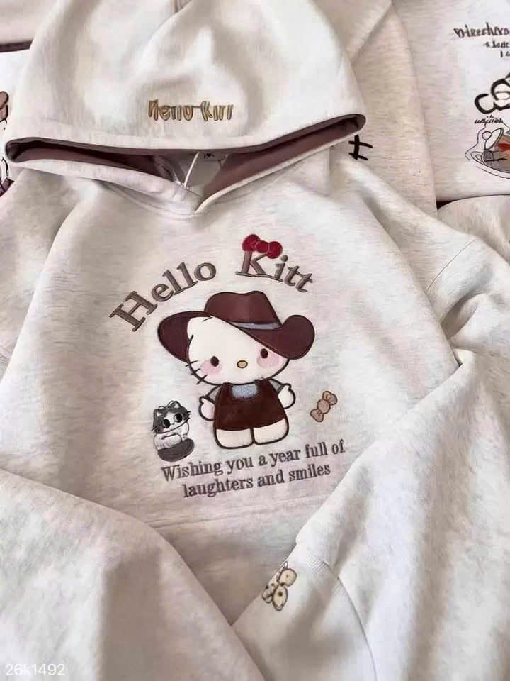 HCS -( 26k1492) Áo nỉ xám liền mũ in hellokitty cho bé