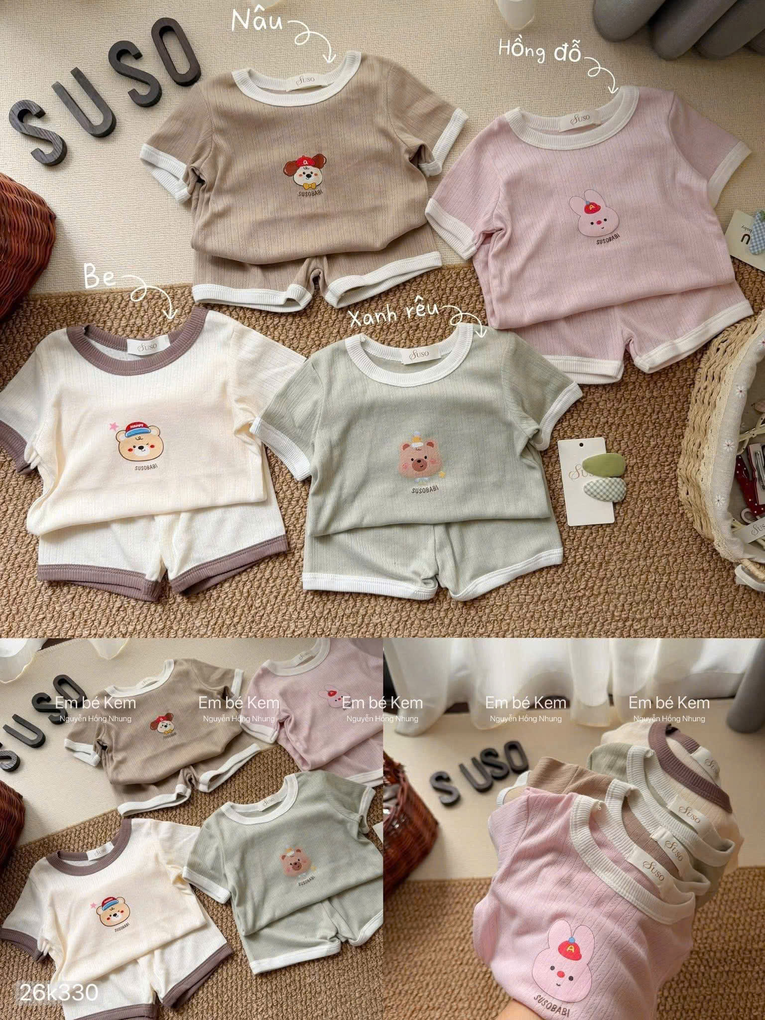 HCS (26k330) Set bộ cộc thông hơi phối viền trắng in hoạt hình ) - be - sz 1 (8-10kg)