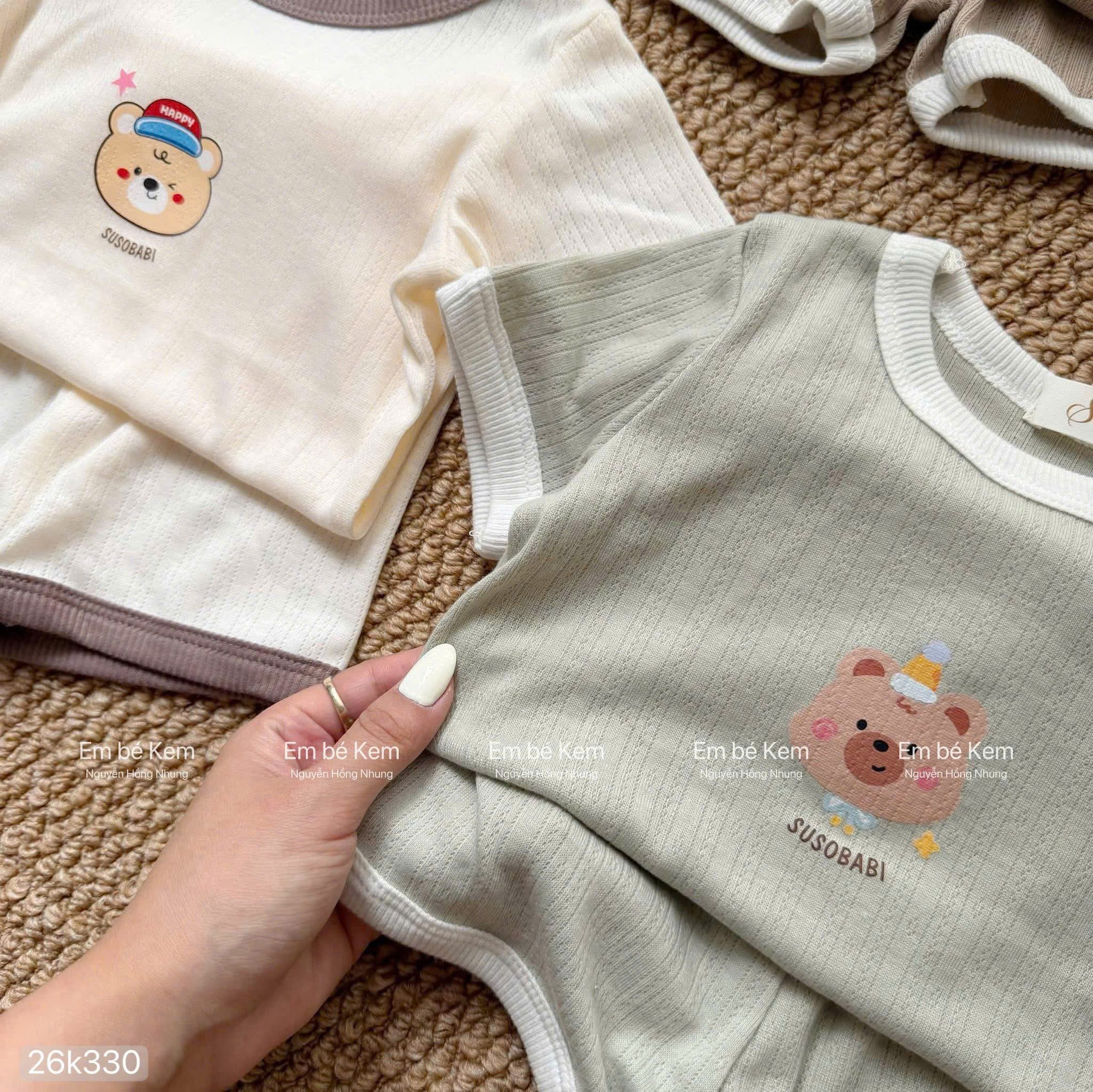 HCS(26k330) Set bộ cộc thông hơi phối viền trắng in hoạt hình cho bé- XANH - sz 2