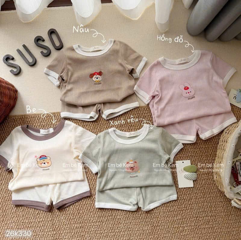 HCS(26k330) Set bộ cộc thông hơi phối viền trắng in hoạt hình cho bé