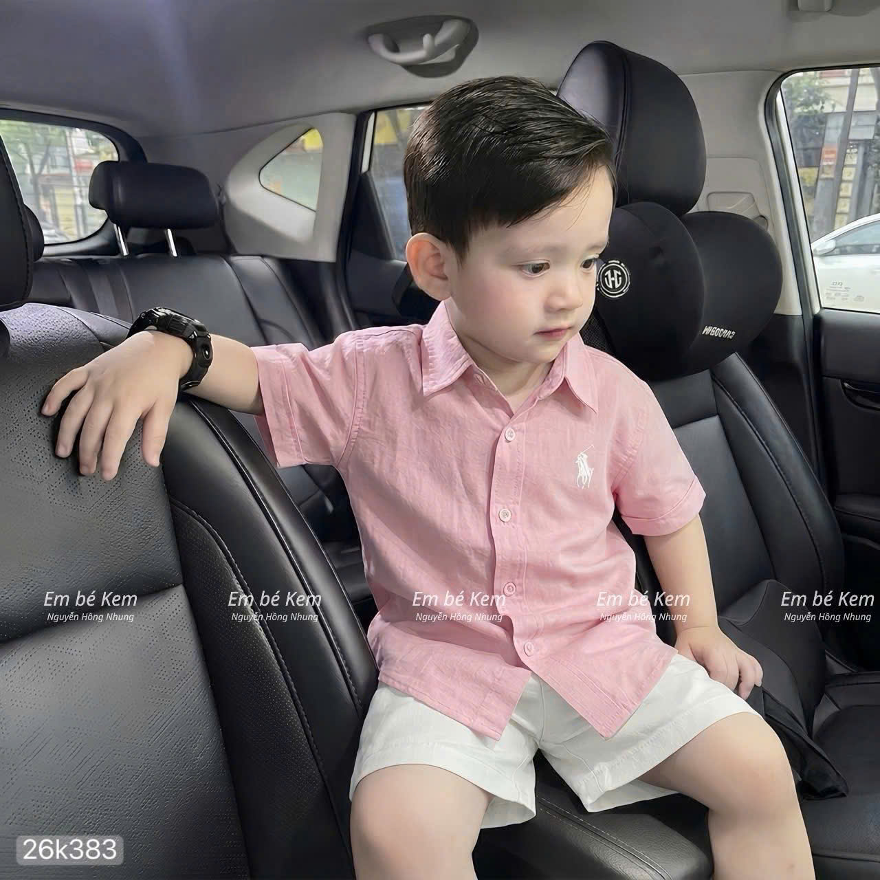 HCS (26k383) Set bộ áo sơ mi hồng thêu ngựa kèm quần trắng cho bé trai