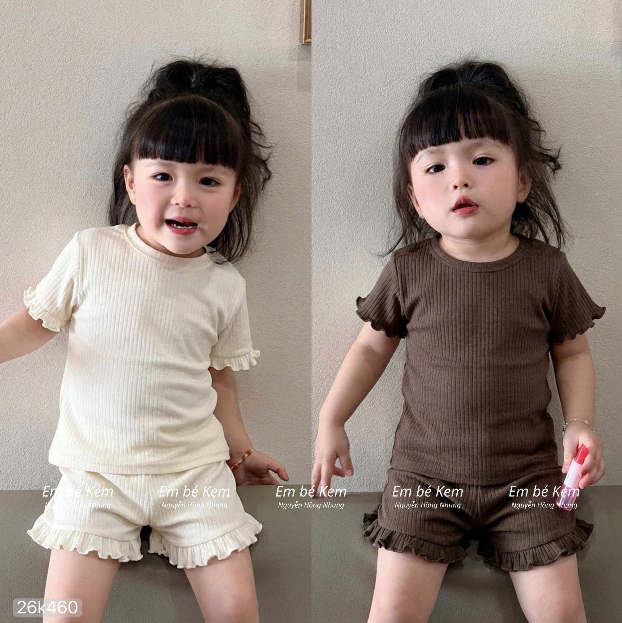 HCS (26k460) Sét bộ mặc nhà gân tăm xoăn bèo cho bé