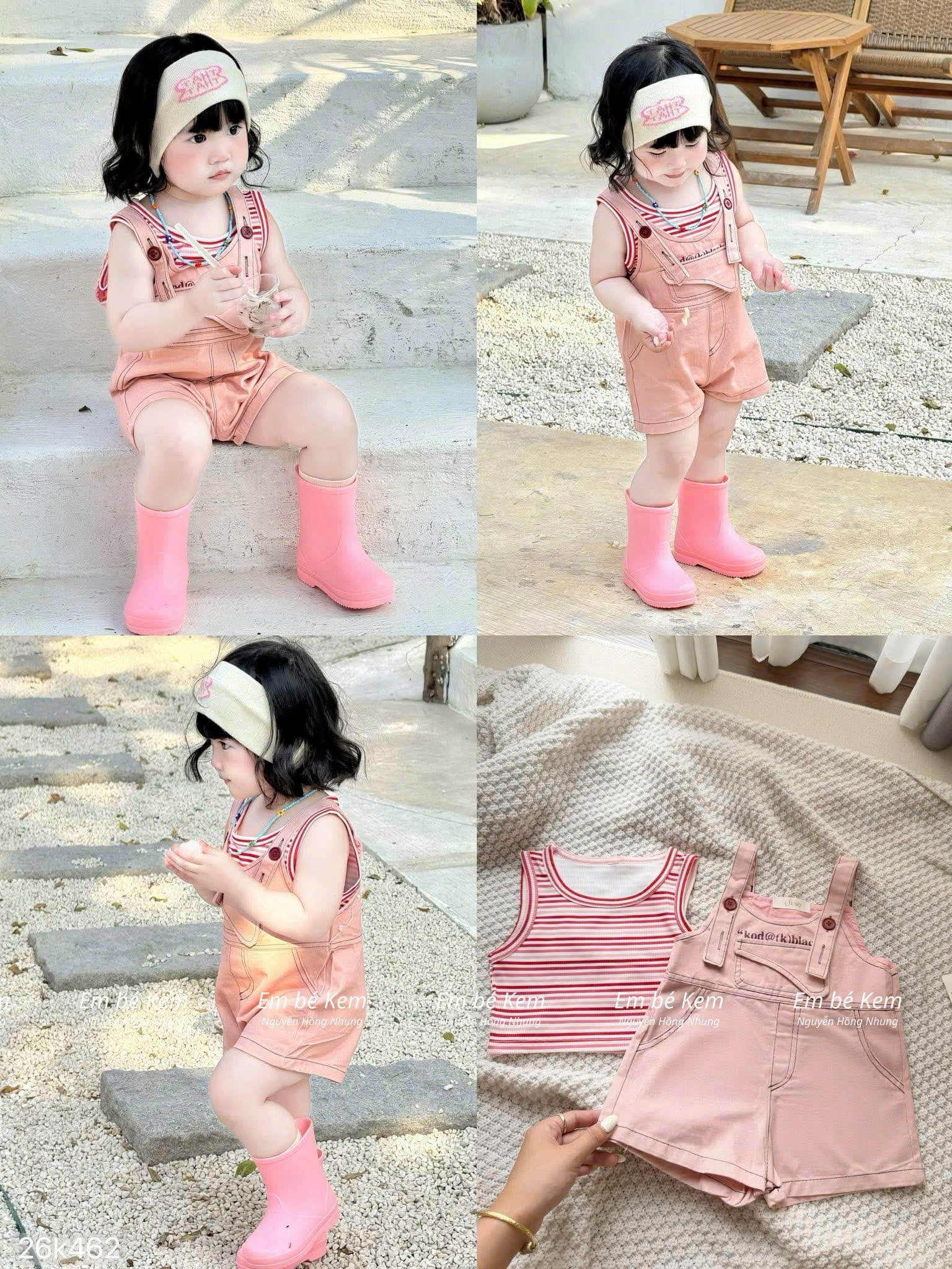 HCS (26k462) sét áo balo kẻ đỏ kèm yếm hồng cho bé yêu - sz 1 (8/10KG)