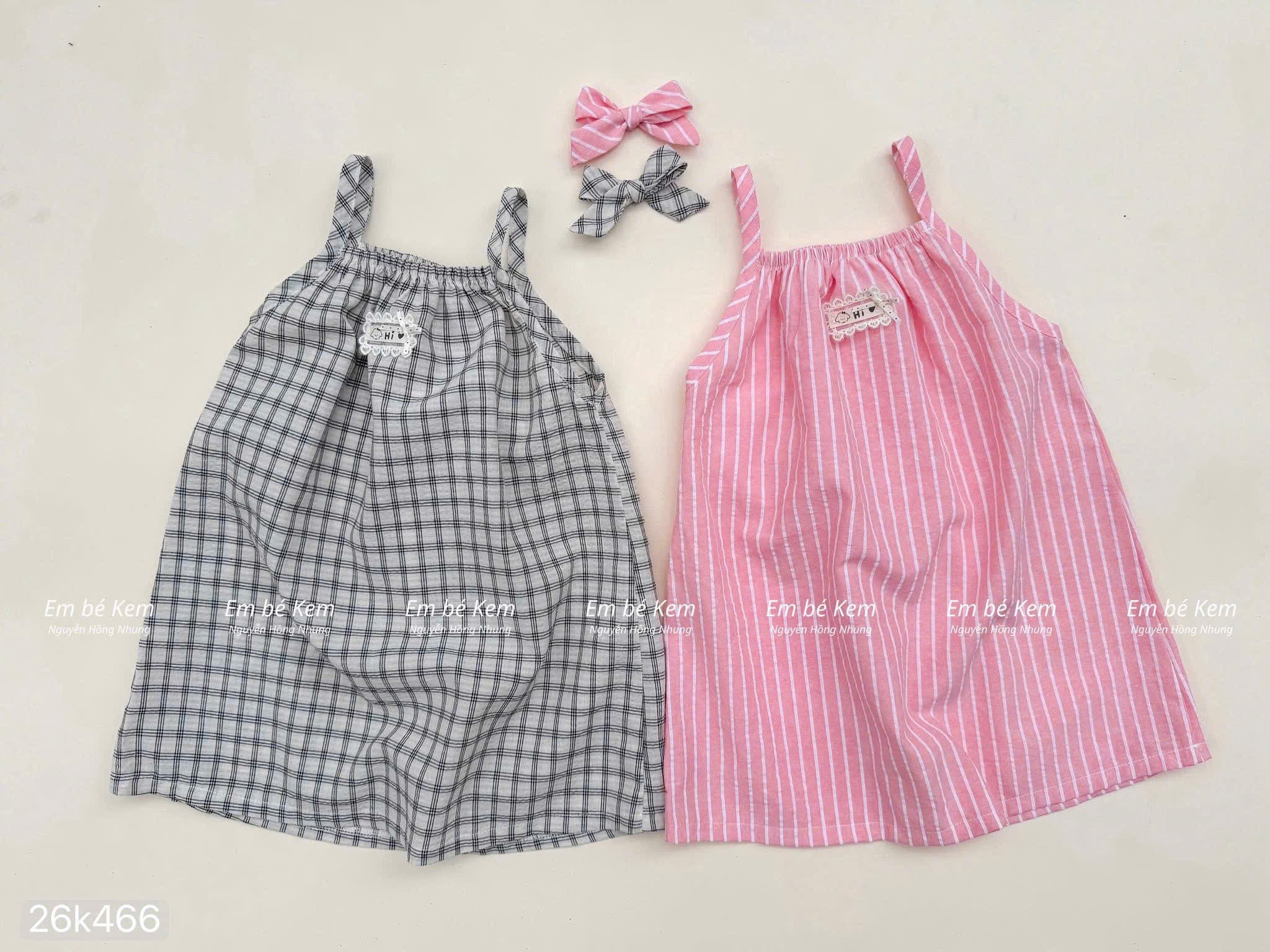 HCS (26k466)Váy hai dây kẻ sọc lèm buộc tóc cho bé - Đen - 2XL