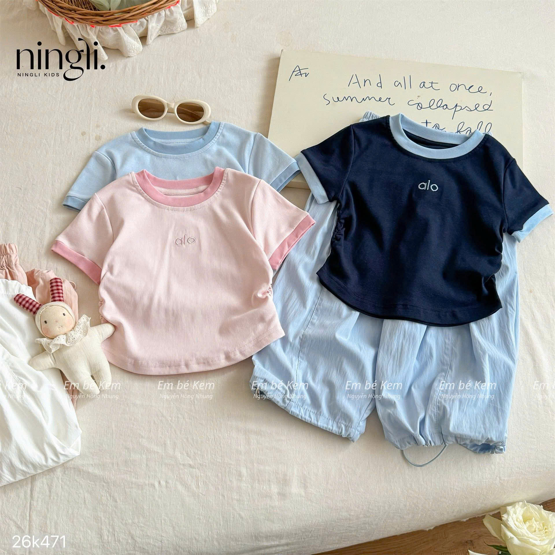 HCS (26k471) Sét bộ alo 2 màu của Ningli áo baby tee - XANH