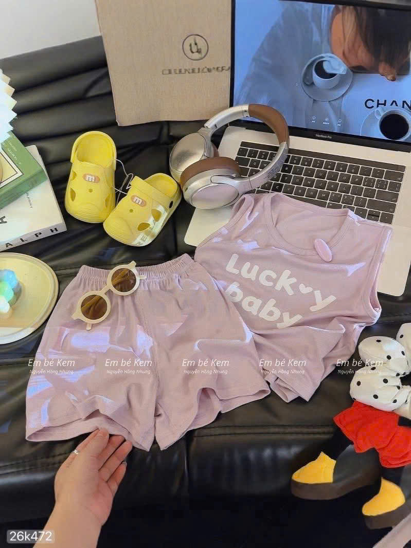 HCS (26k472) Sét bộ Lucky baby ba lỗ cho bé (73-90_Lẻ 95k) - TÍM - 90 (11/13KG)