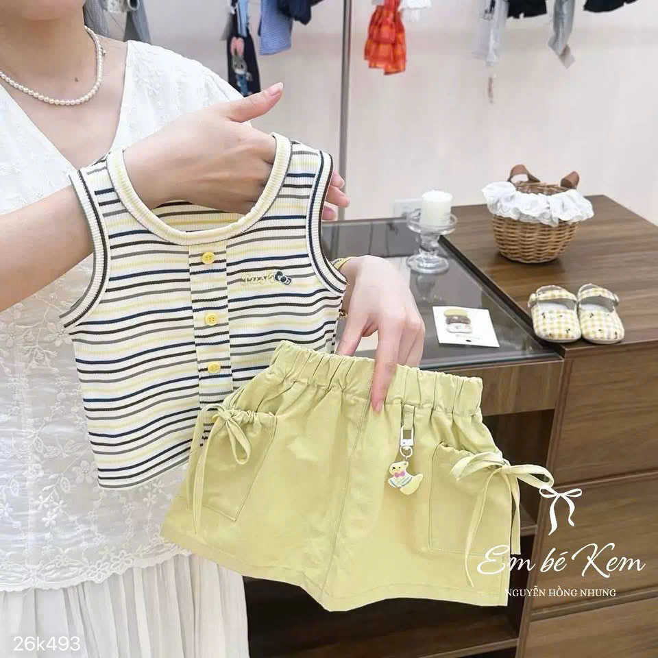 HCS (26k493) Sét bộ áo kẻ kèm chân váy hộp tone vàng cho bé - 90 (11-13KG)