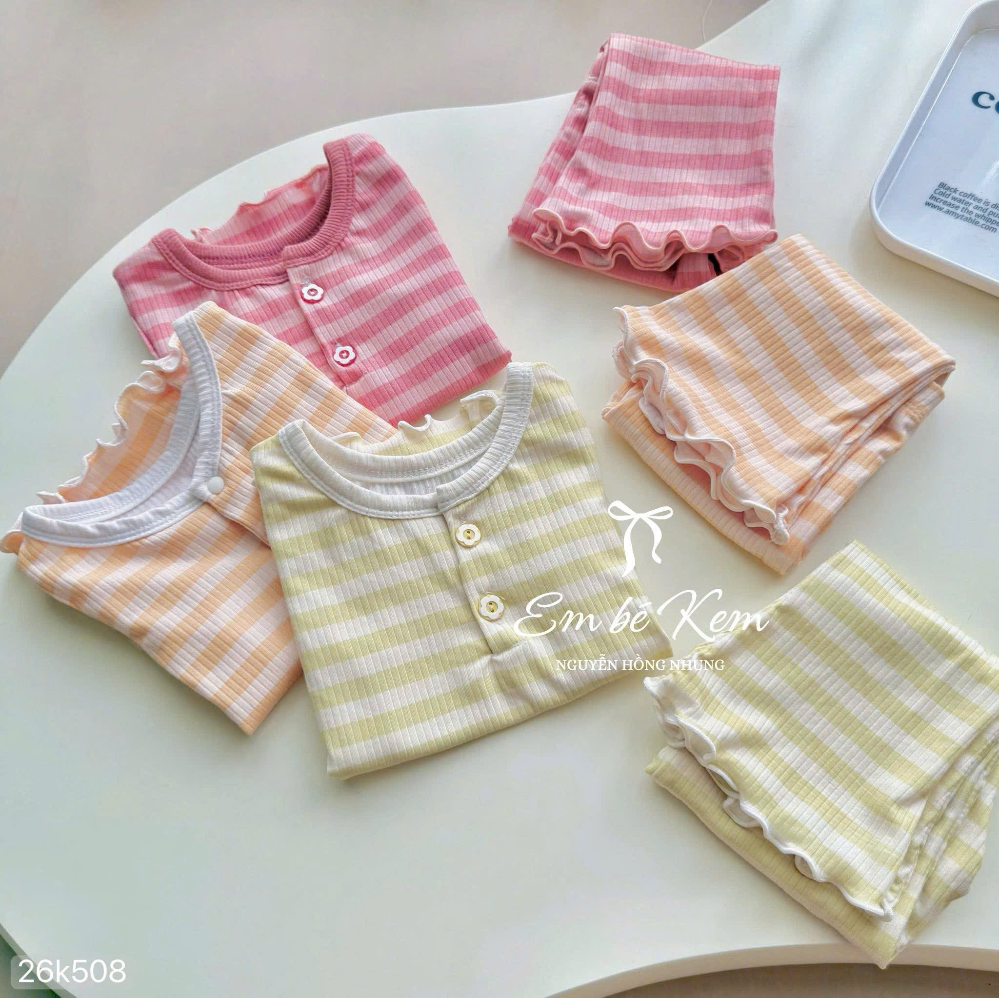 HCS (26k508) Sét Bộ mặc nhà kẻ ngang 3 màu kèm quần dài ống loe - 5 (16-18)