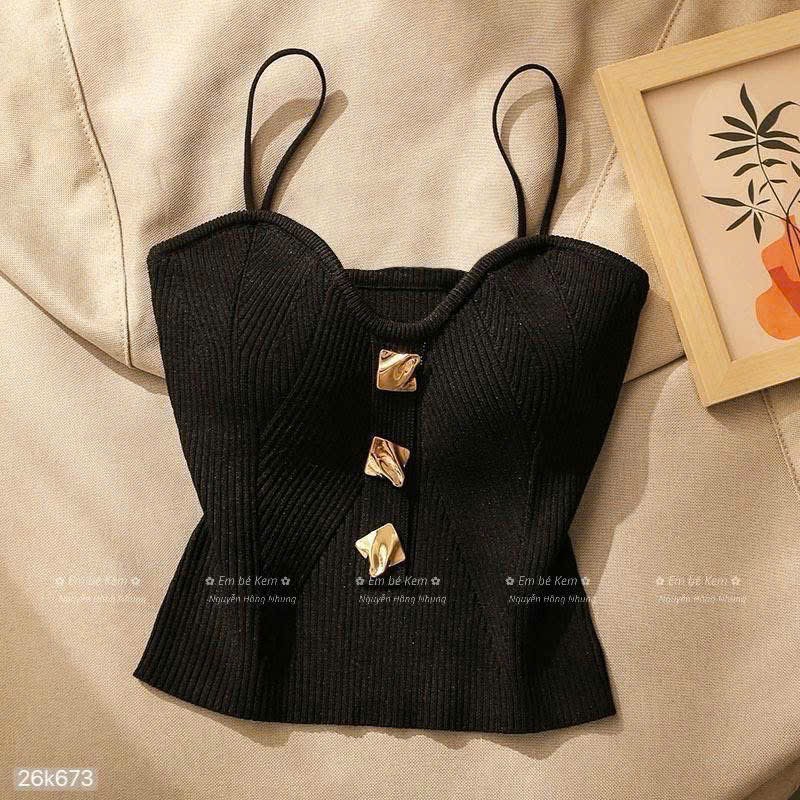HCS(26k673) Áo 2 dây Sexy chất thun tăm đính cúc ngực cho chị em - Đen