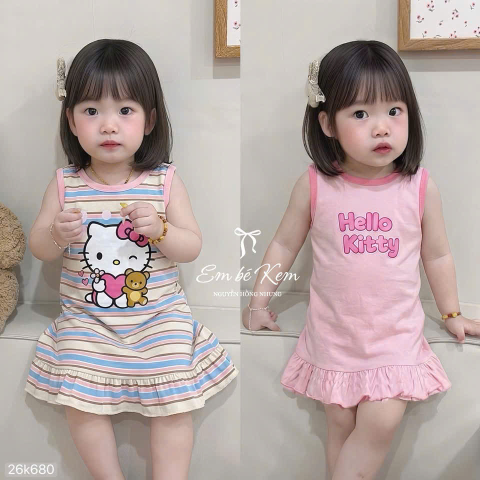 HCS (26k680) Sét 2 váy hellokity kẻ sọc xanh cho bé iu ĐỢT 2 - 120 (14-17kg)