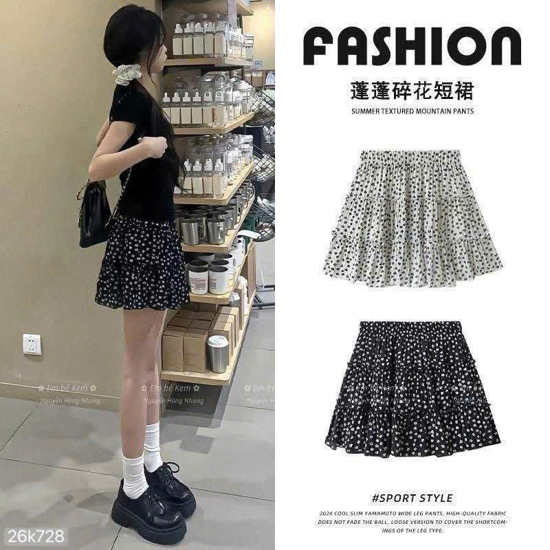 HCS (26k728)Chân váy hoa nhí 2 tone màu cho chị em - M (<54KG)