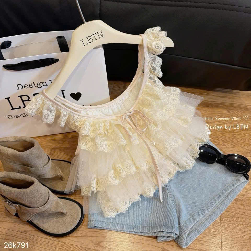 HCS (26k791) Cả Sét 2 dây viền ren tone màu kem siêu iu cho bé (1-5) - sz 1