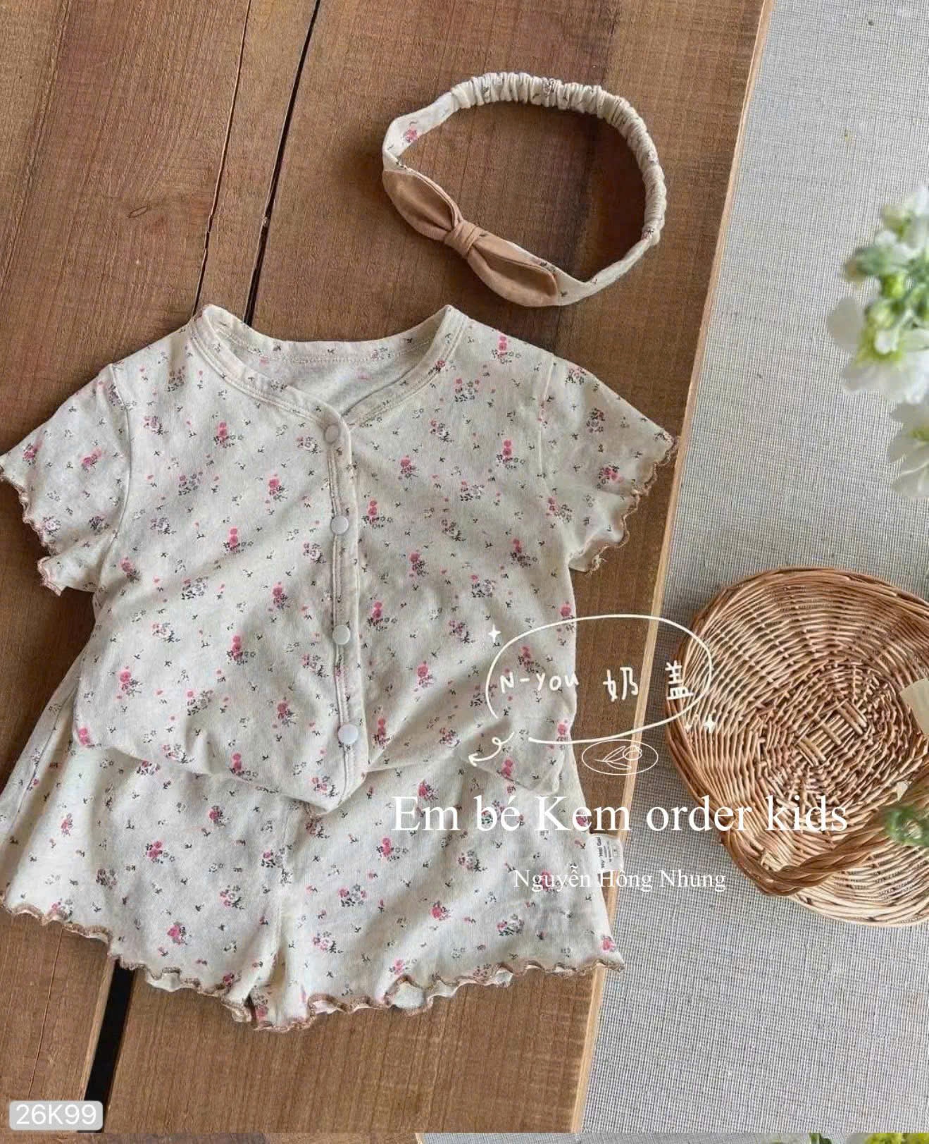 HCS (26k99) Sét bộ mặc nhà màu kem họa tiết hoa nhí cho bé - 80