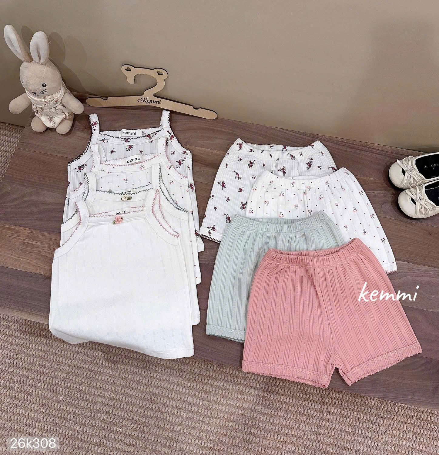 HCS [Kemmi](26K308) Set bộ hai dây thông hơi phối viền hoa ngực cho bé (lẻ 89k )