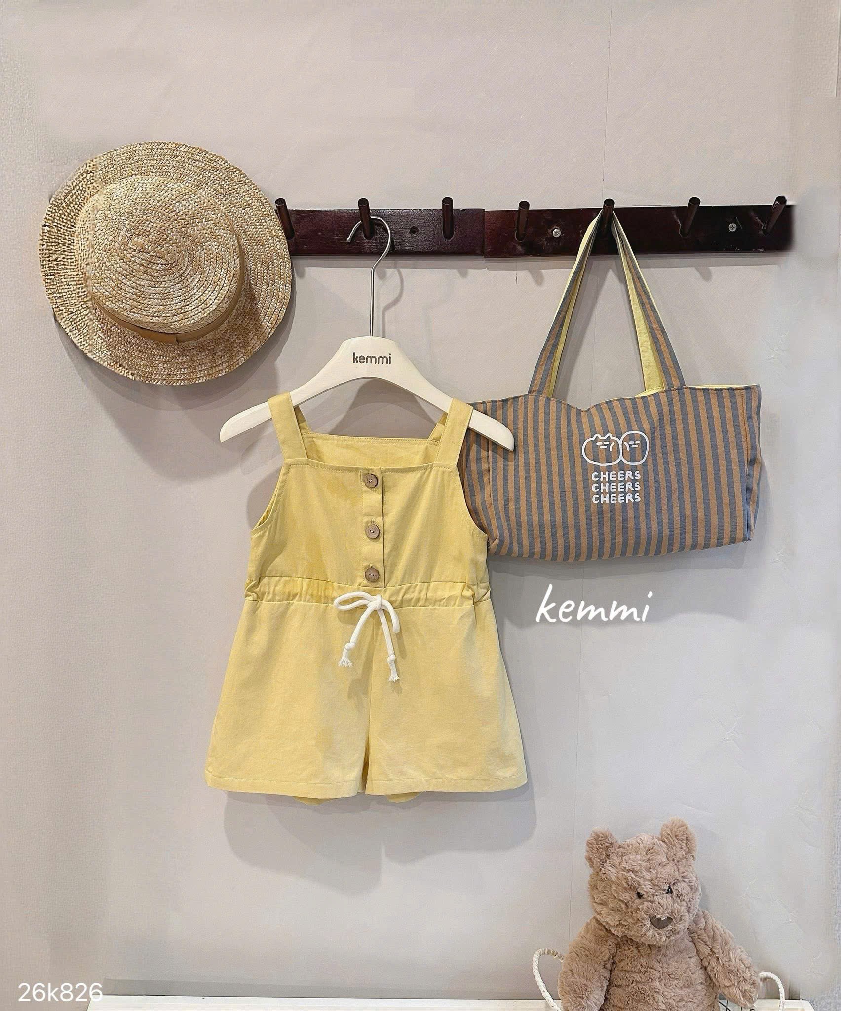 HCS [Kemmi](26K826) Jum tone vàng khuy ngực dây rút eo cho bé