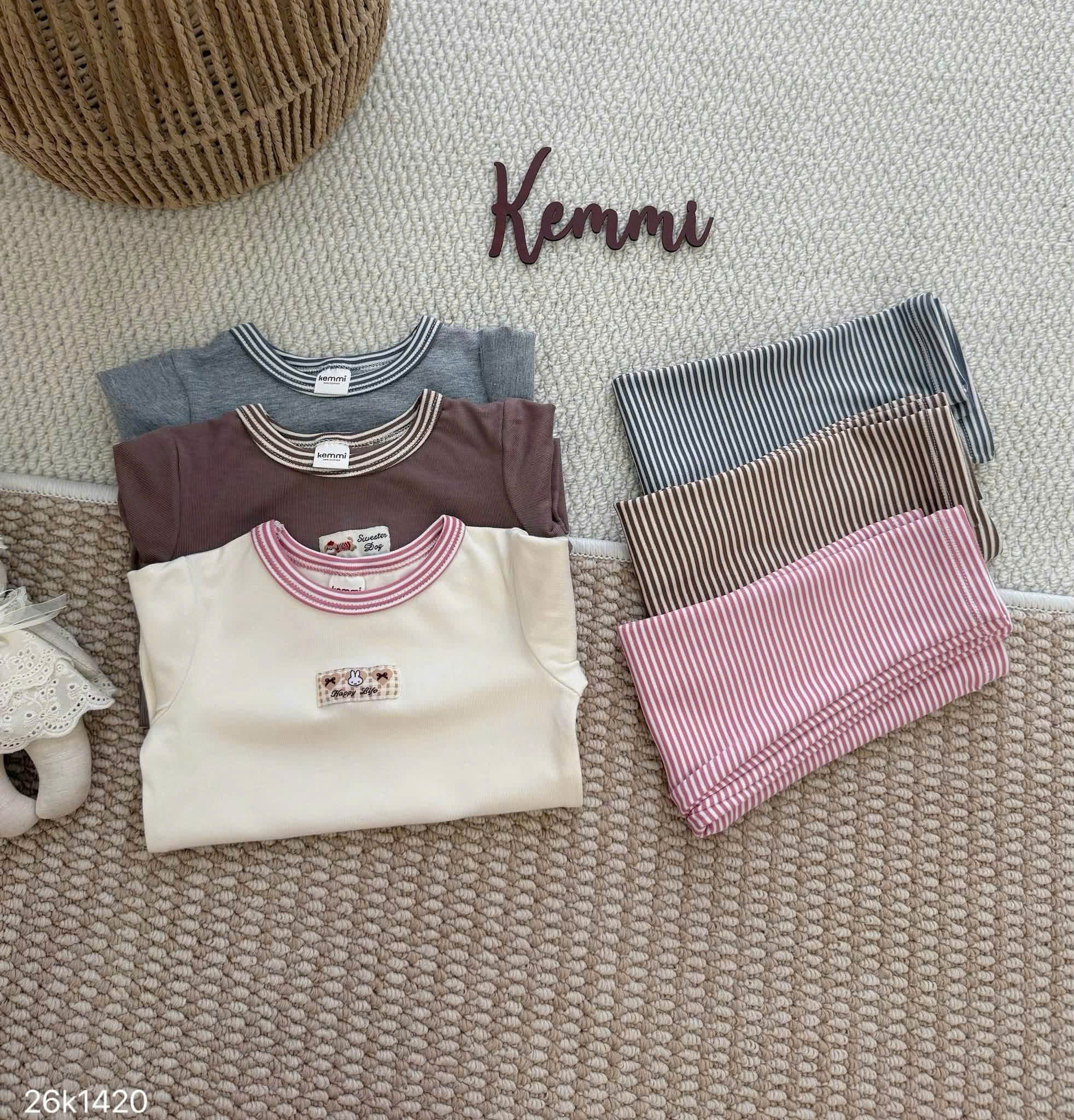 HCS [Kemmi](26k1420) Sét bộ cotton zip quần kẻ cho bé siêu xinh