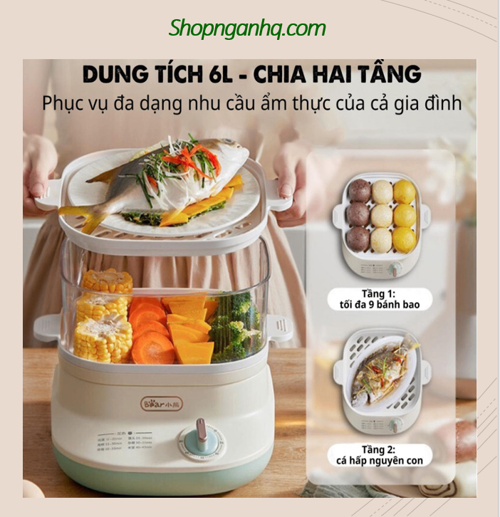 Nồi hấp Bear 2 tầng 6L - chiến thần nấu nướng cho gia đình