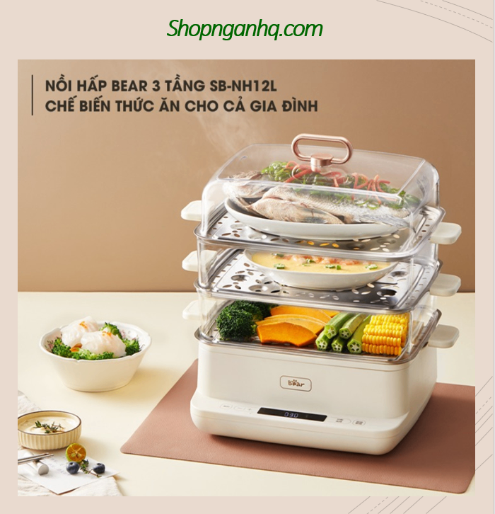 Nồi hấp Bear 3 tầng 12L - chiến thần nấu nướng cho gia đình