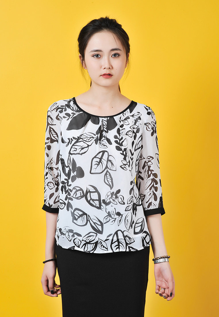 Sơ mi hình tay phối cổ xếp ly - Khác - L