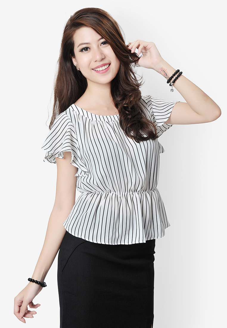SM kẻ bo eo hở lưng - Trắng - L