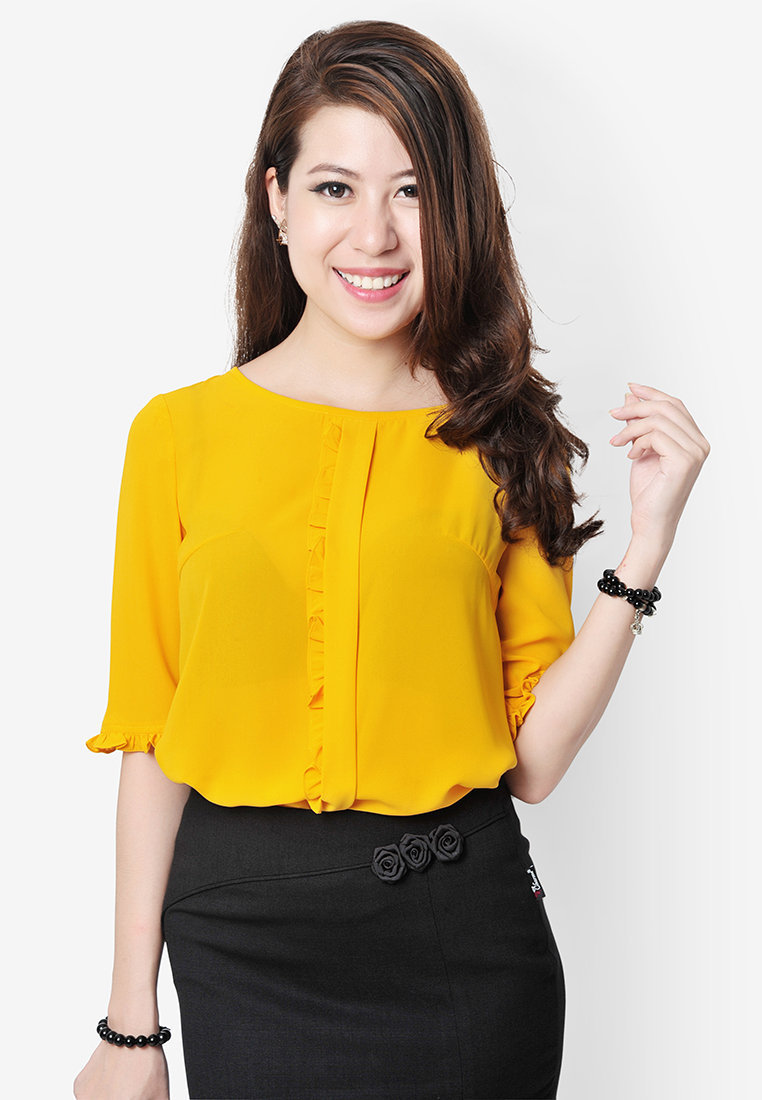 Sơ mi cổ tròn kẹp bèo - Vàng - M