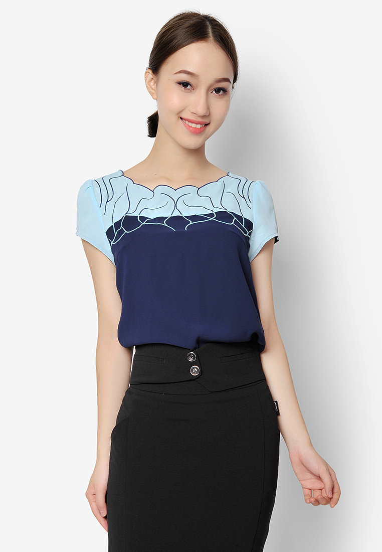 Sơ mi thêu đối màu ngang ngực - Xanh navy - M