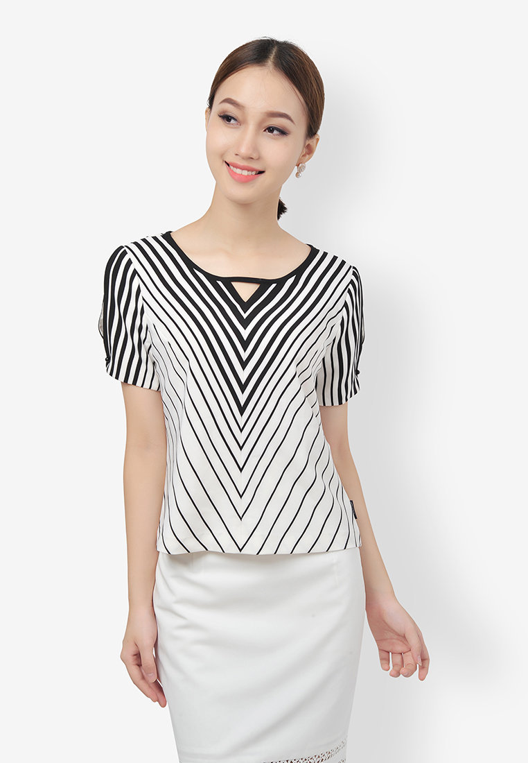 Sơ mi croptop kẻ xéo đối - Kẻ sọc - M