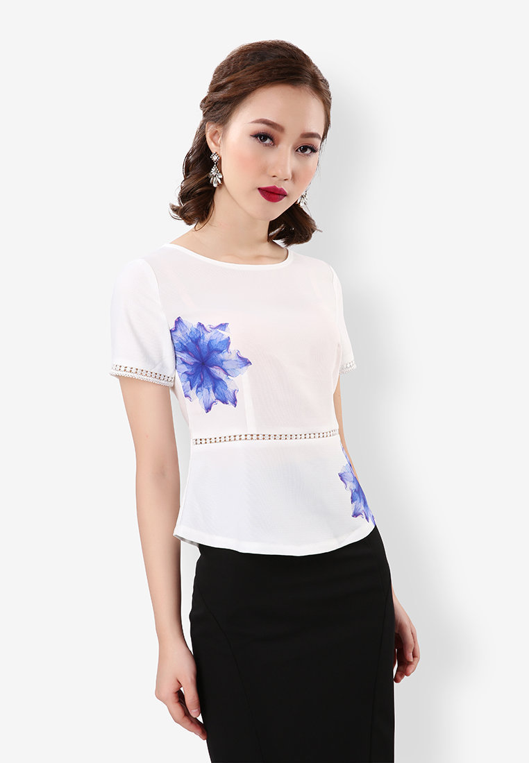 Sơ mi peplum in hoa - Trắng - L