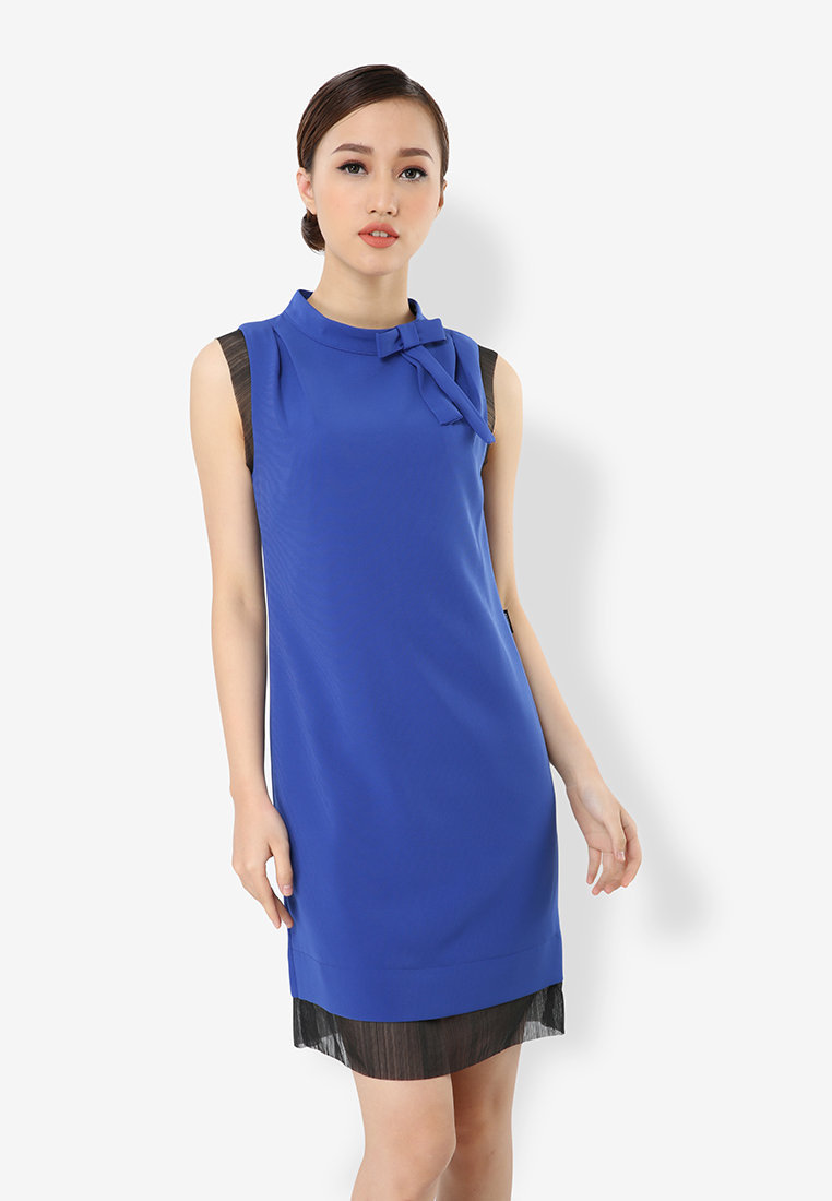Đầm suông sát nách phối organza - Xanh indigo - L