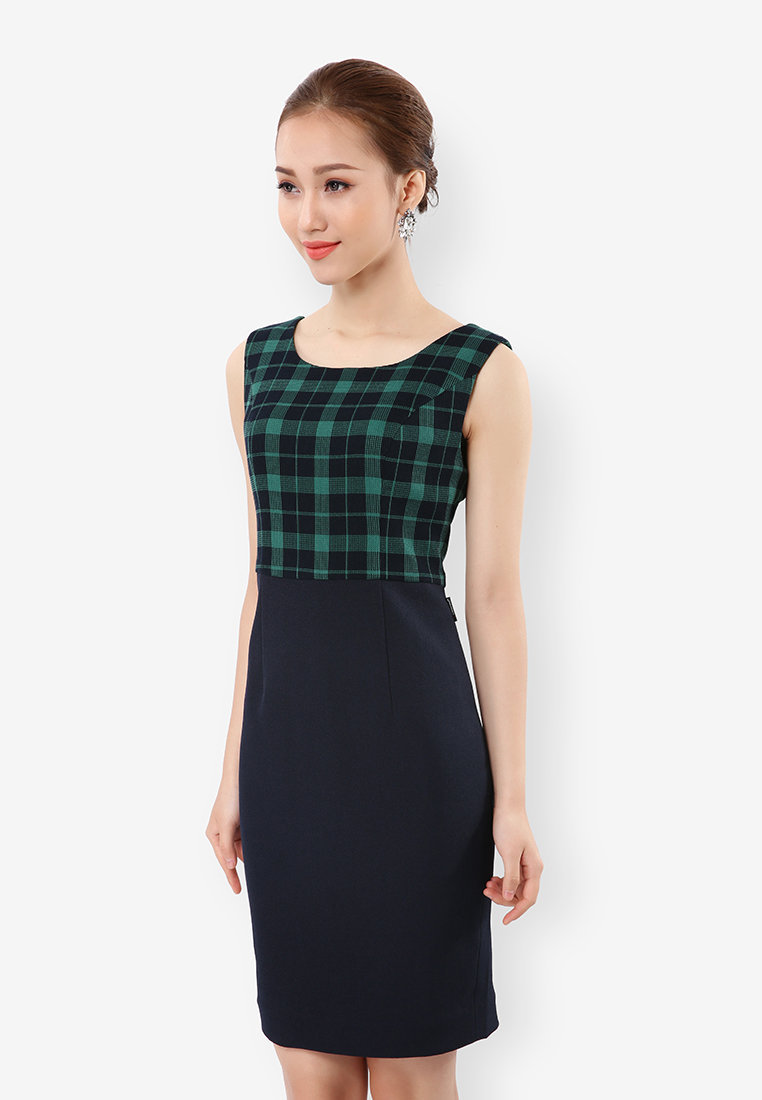 Đầm xsát nách thân trên kẻ ô - Xanh lá cây - XL