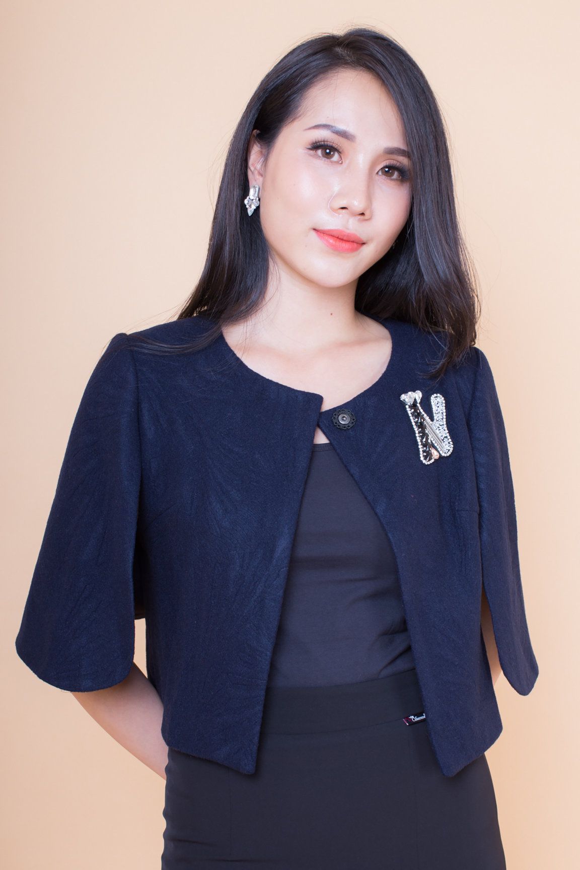 Vest lửng xẻ tay dơi - Xanh navy - M