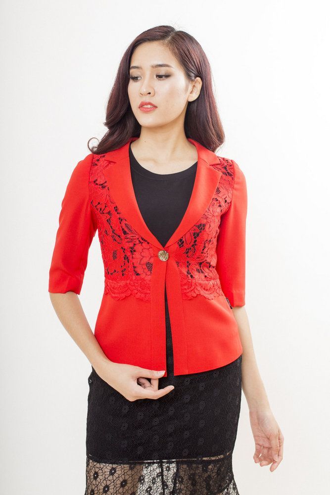Vest phối ren có chân - Đỏ - S