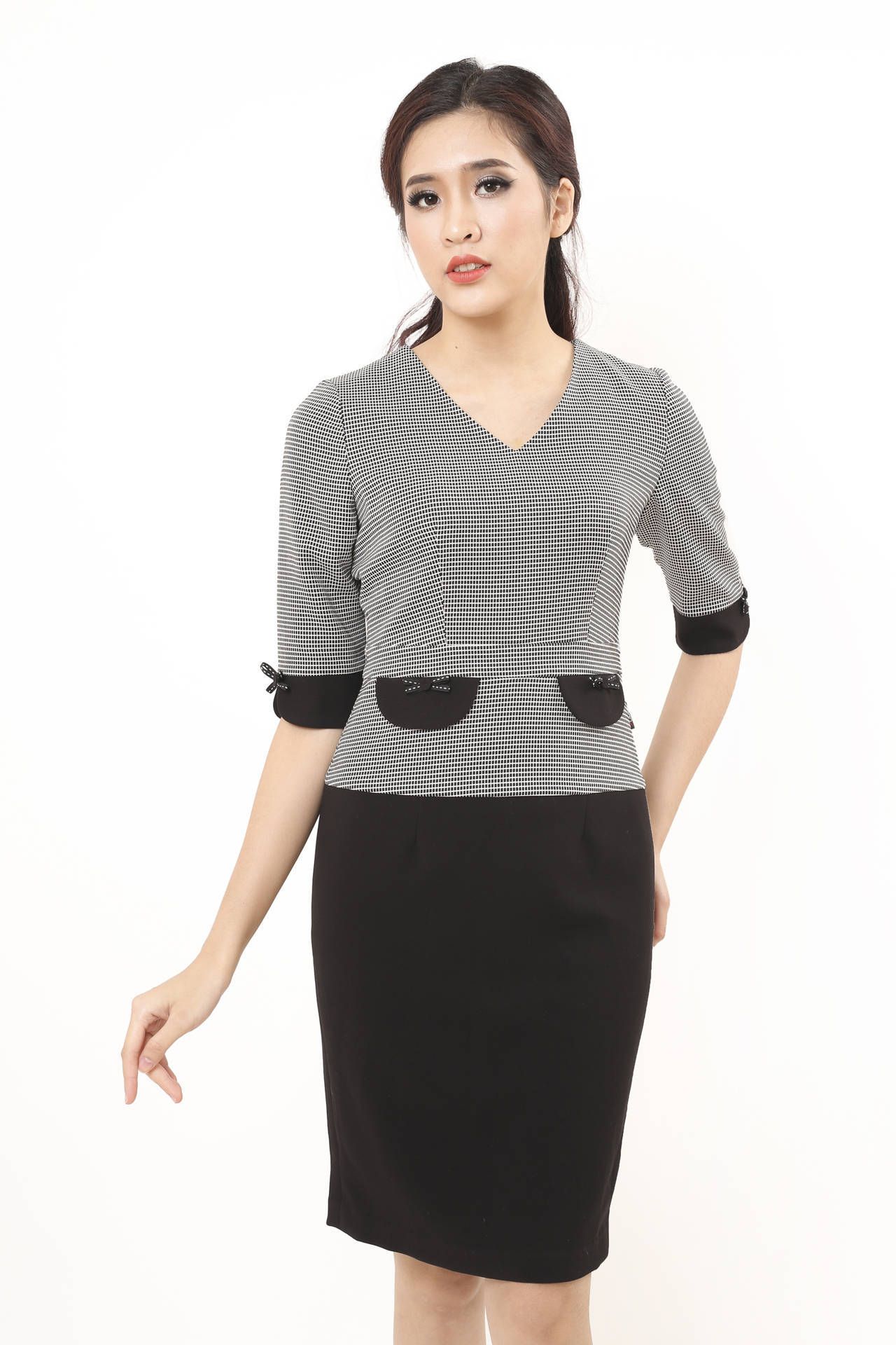 Đầm ôm phối kẻ tay lỡ - Kẻ sọc - M