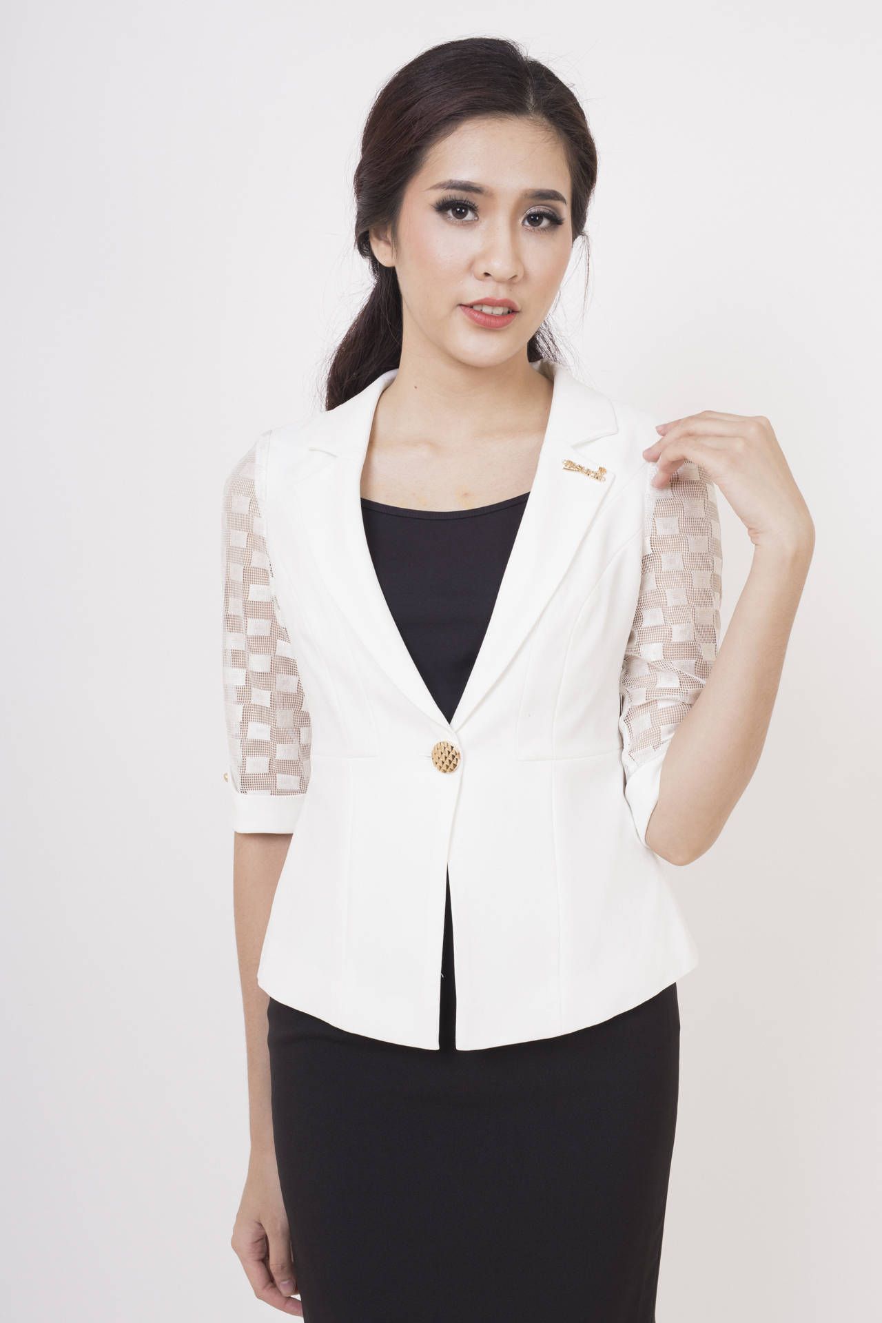 Vest tay phối ren ô lơ-vê - Trắng - M