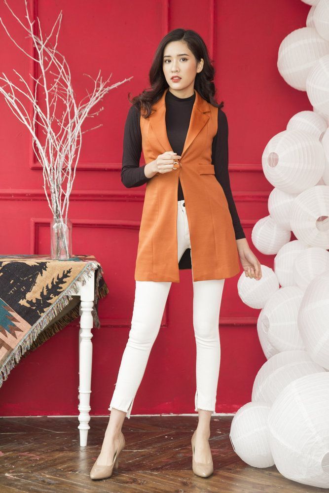 Vest sát nách đai viền - Cam - XL