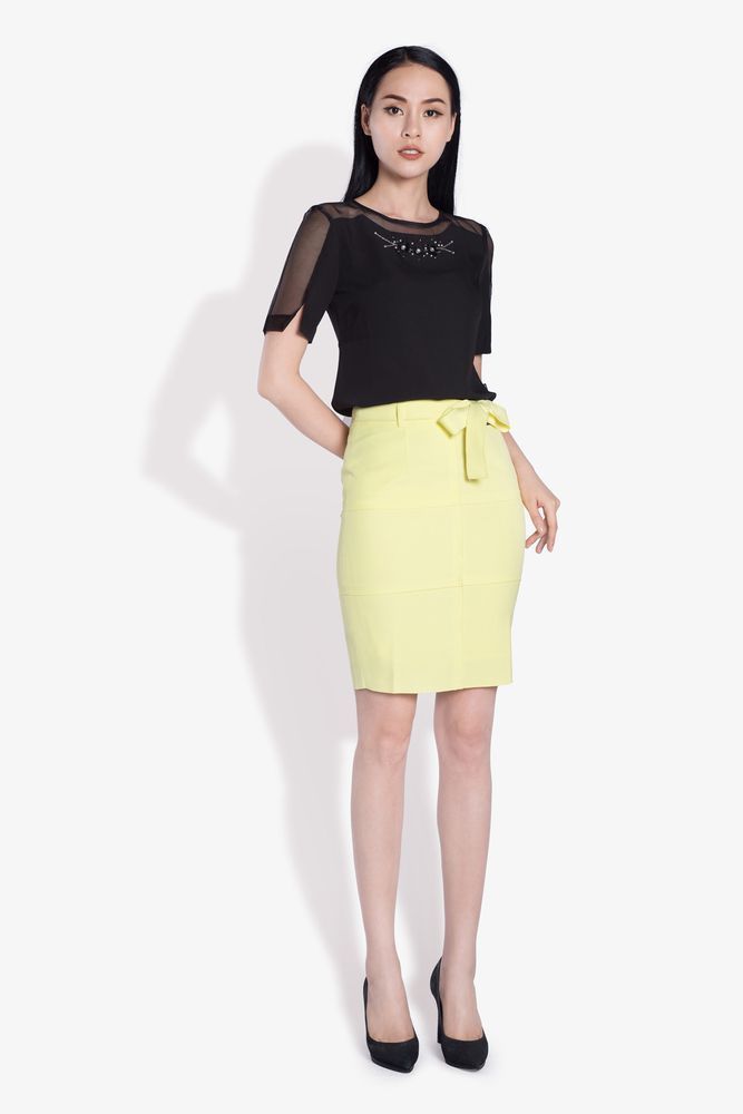 Chân Váy trần gân đai trang trí - Vàng - L