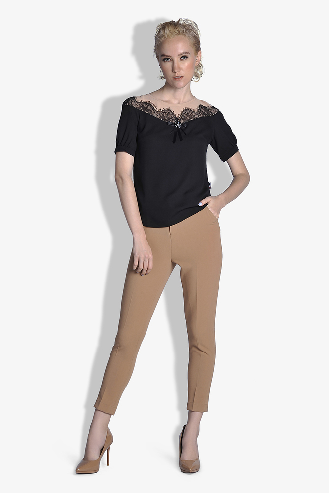 Sơ mi ốp ren dây cầu ngực - Đen - M