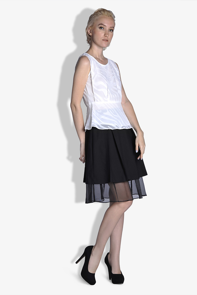 Sơ mi peplum phủ voan - Trắng - S