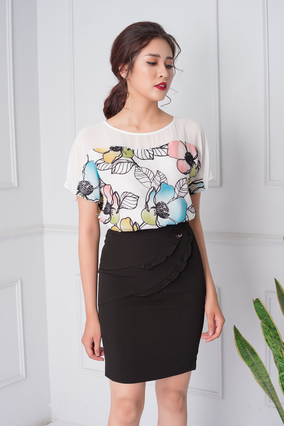 Sơ mi tay liền phối voan