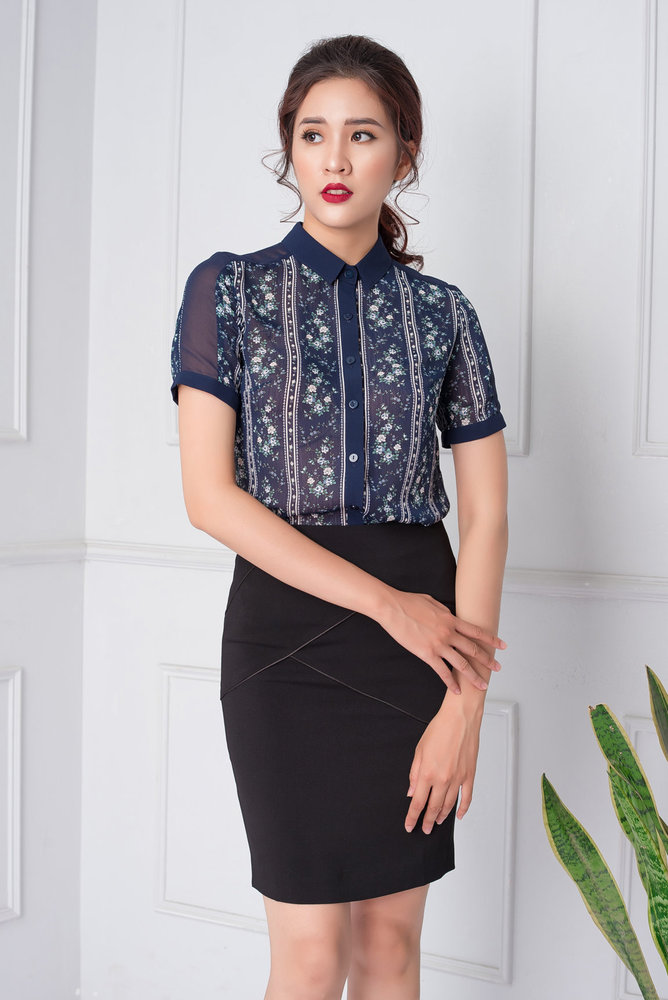 Sơ mi hoa phối sống tay