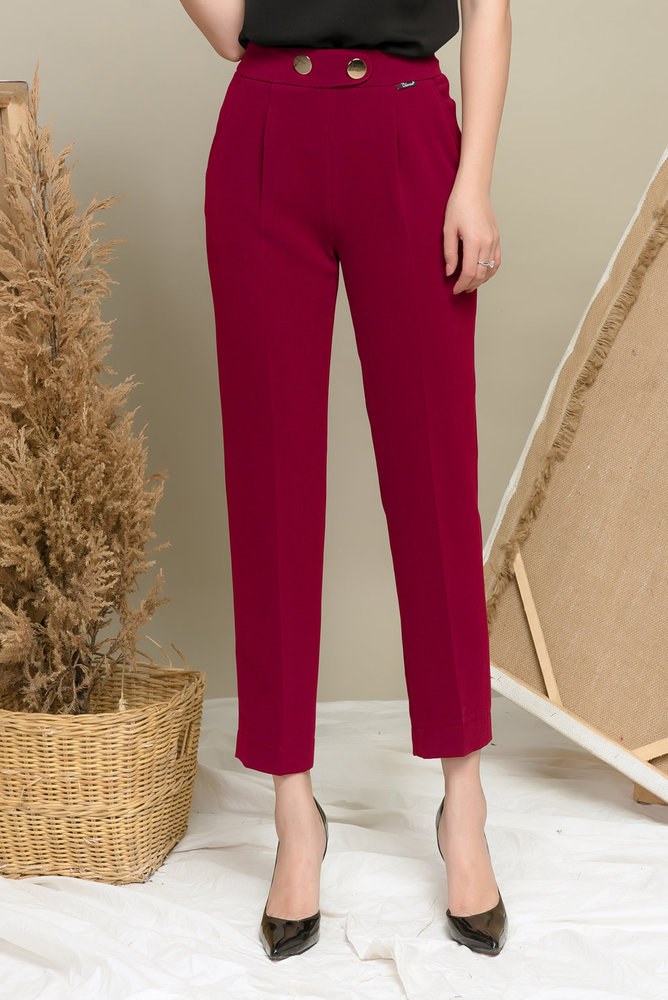 Quần baggy cạp nguýt tròn trang trí - Đỏ Boocdo - M