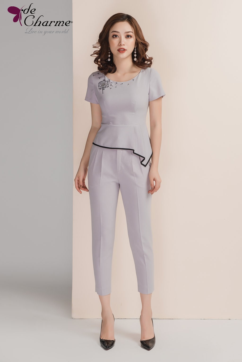 Quần baggy lé đen dưới cạp - Xám - S