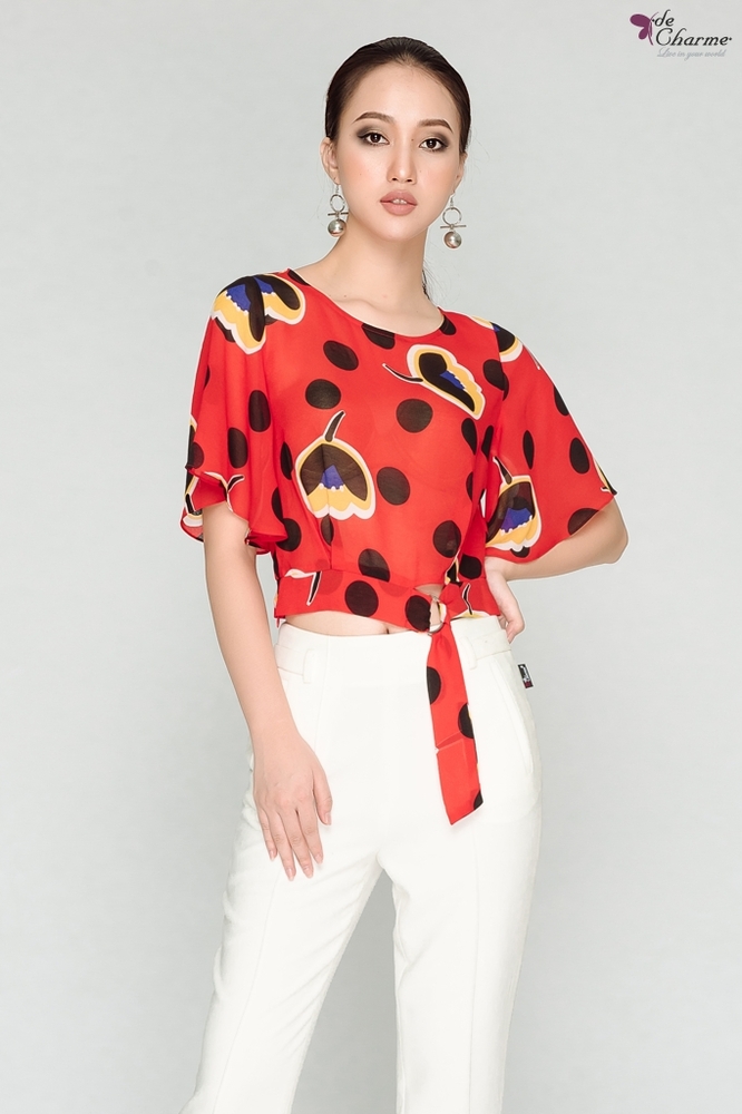Sơ mi bo gấu buộc đai - Đỏ - XL