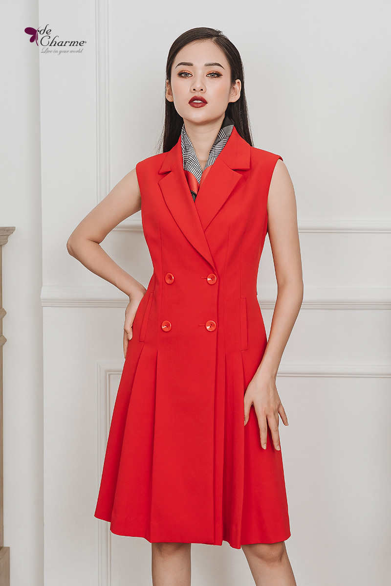 Vest giả đầm chiết tạo ly - Đỏ - S