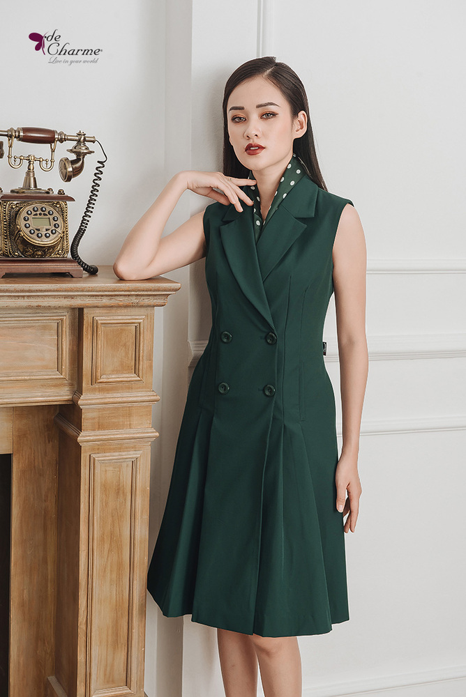 Vest giả đầm chiết tạo ly - Xanh rêu - M