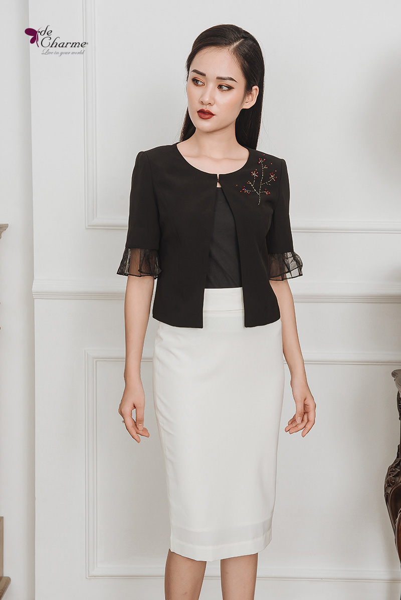 Vest cửa tay xếp ly lưới - Đen - M
