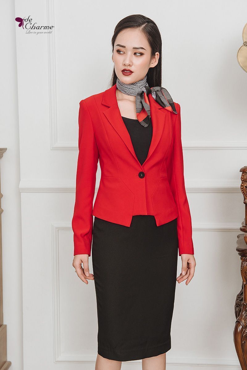 Vest cổ ve gấu dài ngắn - Đỏ - M