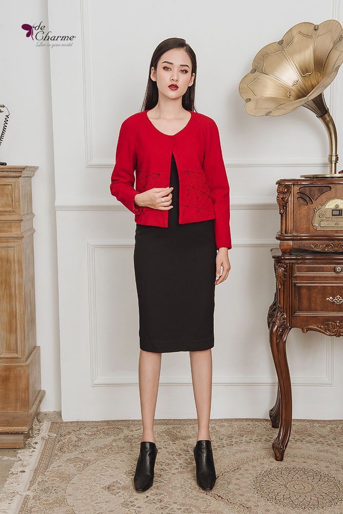 Vest lửng đột chỉ tạo hình - Đỏ - S